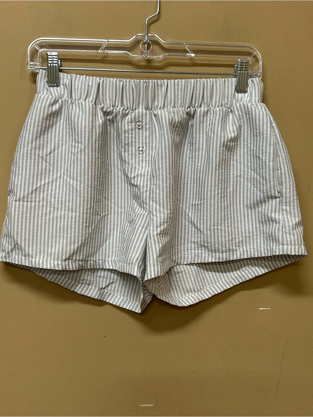 Haley & June Boxer Style Lounge Shorts White Gray Striped Pockets Size M